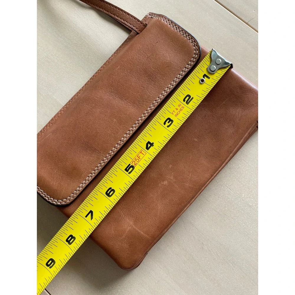 Vintage VTG Tan Brown Leather Crossbody Bag Accordion Organizer Purse Adjustable